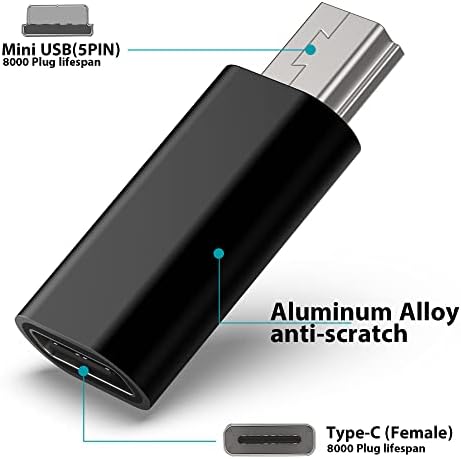 USB C a Mini Adaptador USB, Tipo C fêmea para mini USB 2.0 Male Converter Conector Charge & Data Sync Compatível