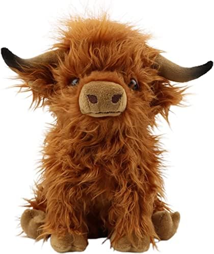 Rosiha Highland Cow Plush, cowdamente realista de vaca de animais de pelúcia de fazenda de brinquedos