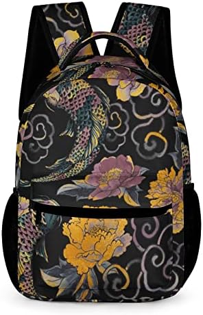 Mochilas de ombro Flores japonesas peixes peixes duráveis ​​mochila mochila mochila mochila bolsa esportiva