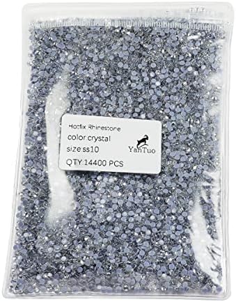 Yantuo Crystal Hotfix Rhinestones a granel SS10 14400 PCs, 3mm 100 ferro de vidro branco bruto em pedras preciosas