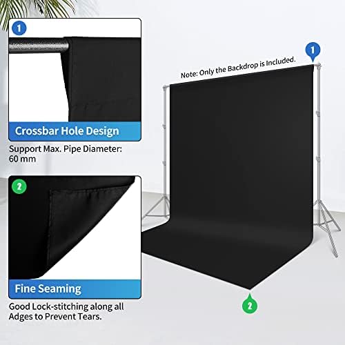 Hemmotop Black Backdrop Background 6 x 9ft Polyster Fabric Chomakey Black Screen Cenários colapsíveis para fotografia,