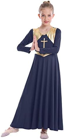 MENINAS METALIC METALIC Cross Liturgical Dance Dress Dress Loose Fit Fitan Lenging Costume de dança lírica para