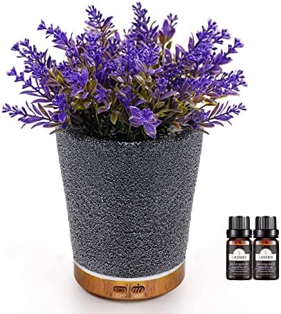 Olinlife Lavender Essential Oil Difusor, Planta estética em vasos de névoa fria umidificador, super quieto e 7 cores LED LUZ Difusor de aromaterapia com lavanda Os óleos essenciais para o quarto de escritório em casa quarto