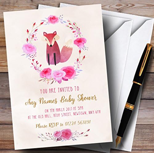 Convites para meninas da aquarela rosa Fox convites para chá de bebê