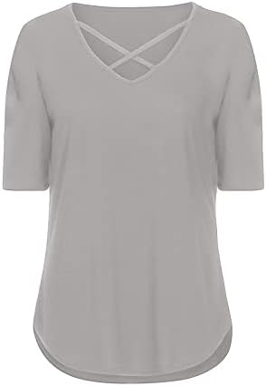 Top adolescente meninas adolescentes outono de fashion moda curta algodão V de pescoço embrulhado sino de baixo camiseta casual para mulheres i5
