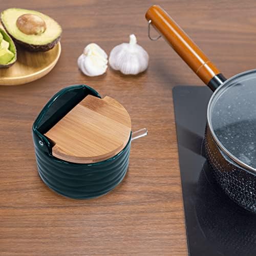 77L Açúcar tigela, tigela de açúcar em cerâmica com colher de açúcar e tampa de bambu para casa e cozinha - design moderno, 8,58 fl oz