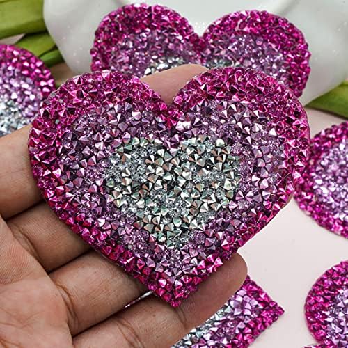 Manchas de ferro em forma de coração, 1 dúzia/12 peças Pink Love Love Heart Stromestone Hot-Fix Applique Patch
