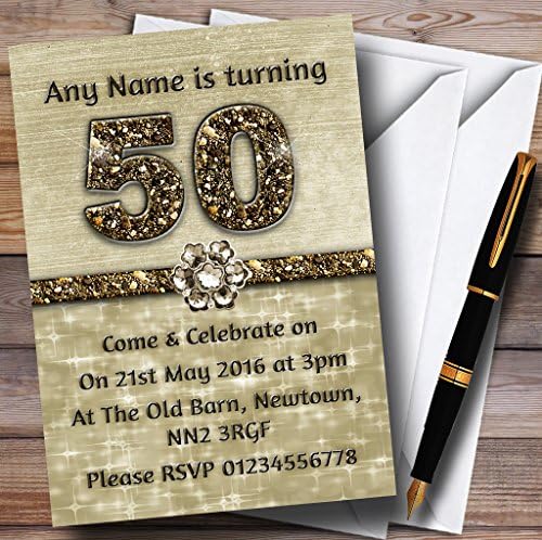 Titanium Gold Sparkly 50º convites de festa de aniversário personalizados