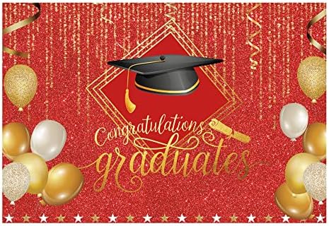 FunnyTree 7x5ft ouro e vermelho 2023 Casta de graduação para a classe para fotografia Bacharel Balloon Grad Parabé