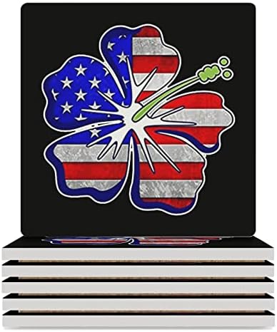 Coastas -russas de bandeira americana de flor de hibiscus para bebidas tape de xícara de cerâmica quadrada com
