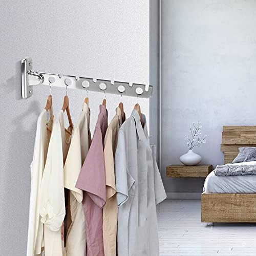 Ganfanren 6 orifícios secando roupas de parede de rack de cabides dobráveis ​​de lavanderia suprimentos de roupas para economia de espaço interno economizador de aço inoxidável