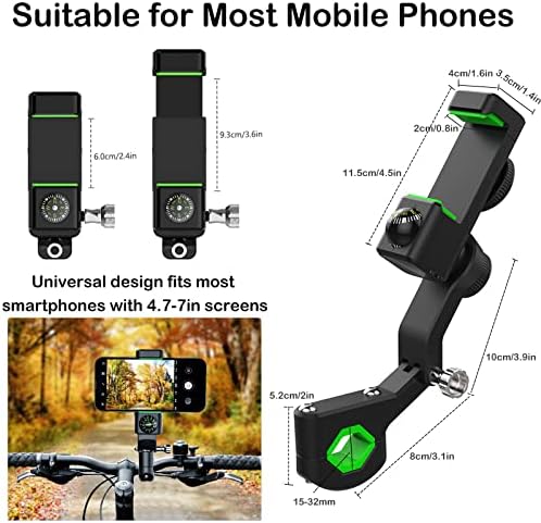 Doubfivsy Bike Phone Mound Suport com bússola de luz de emergência, câmera e botão amigável, 360 °