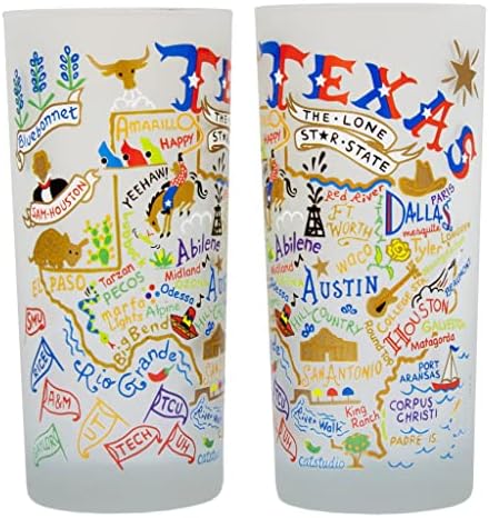 Catstudio Texas Drinking Glass | Obra de arte inspirada na geografia impressa em uma xícara de gelo