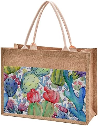 Sinestour Wildflower Cactus Flower Jute Tote Bag Jute Gift Sachs com sacola Bolsa de folga com sacola de
