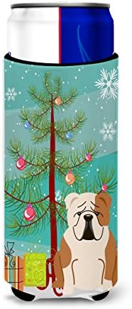Tesouros de Caroline BB4250MUK Feliz Natal árvore Inglês Bulldog FAWN Branco Ultra Hugger para latas finas,