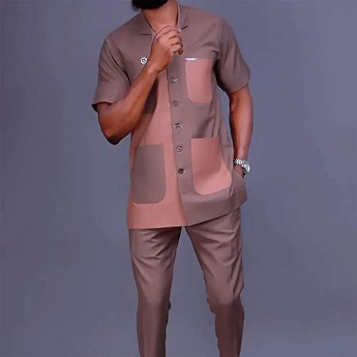 Xsion Men's African Shirt Terne Duas Peças Defina a camisa Dashiki e calça de manga curta Roupa de roupa de roupas tradicional Roupas tradicionais