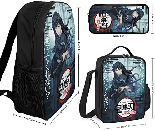 qmuzwed Anime Mackpack Conjunto para meninos, bolsa de laptop durável com laptop com lapa portátil e bolsa de