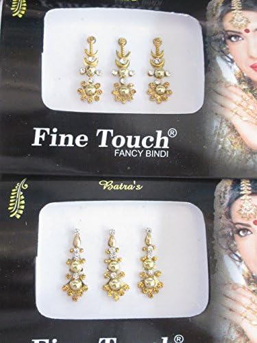 12 bindis 4 pacotes de jóias de face dourada de ouro Bollywood bindis/Índia Índia bindis/bindi adesivo/jóias