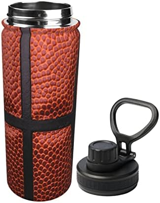 Textura de bola-de-bola-bola de basquete de garrafas de água 18 oz de aço inoxidável de aço de aiúrio largo com tampa de bico à prova de vazamentos