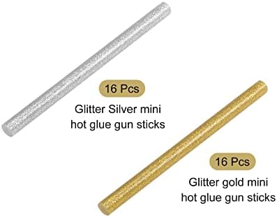 Meccanixity Mini Hot Glue Gun Sticks 32pcs 4 polegadas x 0,27 polegadas Glitter Silver/Glitter Gold