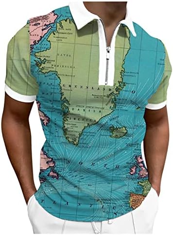 Camisetas de golfe pólo de zíper de beuu para masculino mapa de manga curta de verão impressão de tênis