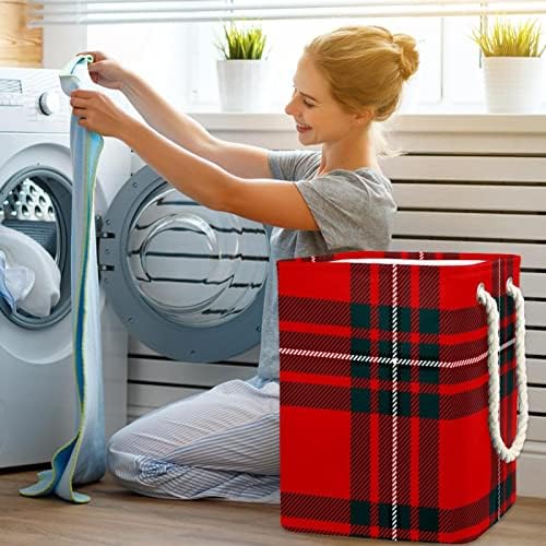 Lavanderia cesto de lavanderia escocesa preta vermelha xadreta de tartan padrão dobra de lavanderia de