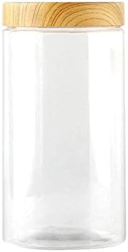 Corpo de garrafa de plástico transparente e vazio quente com cozinha de cozinha de madeira garrafas de armazenamento