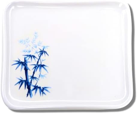 Placa quadrada de melamina branca clássica com design de árvore de bambu, lavador de pratos japoneses e utensílios de cozinha para lavadora de louça para servir, 4,75 polegadas
