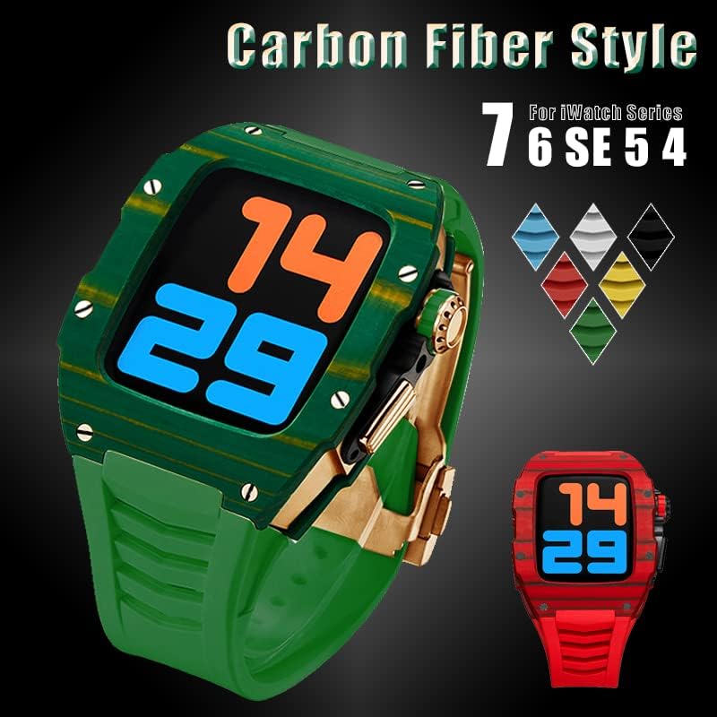Caixa de fibra de carbono Cnhkau para Apple Watch 7 45mm Burada de fivela de aço inoxidável para iwatch 6 SE 5 4 Série 44mm Kit de modificação DIY Strap