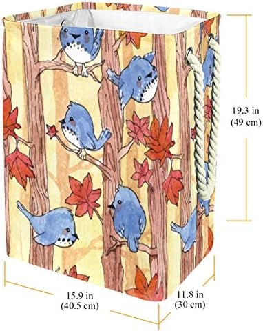 Deyya Cestas de lavanderia à prova d'água Alto robustível pássaros de outono dobráveis ​​descansam na árvore folhas