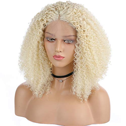 Kizqyn mulheres perucas moda cabelos loiros renda frontal peruca sintética curta enlameado de fibra de