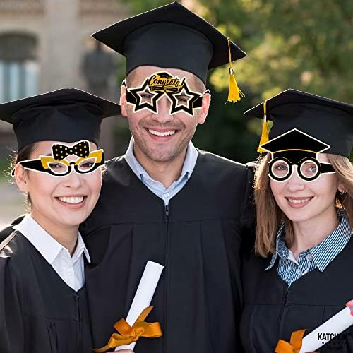 Katchon, óculos de formatura pretos 2023 - pacote de 12 | Photo Booth Props 2023 para a graduação Decorações de graduação de 2023 | Favores da festa de formatura, óculos de graduação