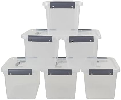 Nesmilers 6 pacotes de caixas de armazenamento de plástico, pequenas caixas transparentes com tampas, 6 litros