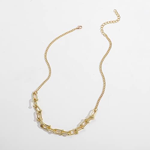 Colher de cadeias de link kolesso para mulheres coladas multilayer colares de ouro jóias femininas de cor dourada-32773