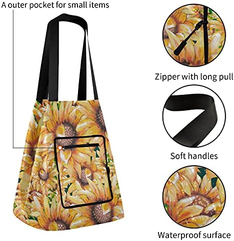 Aquarela Girassol Perfeito Bolsa de ombro dobrável Perfeita bolsa de supermercado reutilizável bolsa de compras para escolar