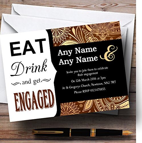 O card zoo vintage marrom ouro e comer bebida convites de festa de noivado personalizados