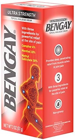 Ultra Strength Bengay Tópico Creme de alívio da dor, analgésico tópico não greasy para artrite menor, músculo, articulação e dor nas costas, cânfora, mentol e salicilato de metila, 2 oz