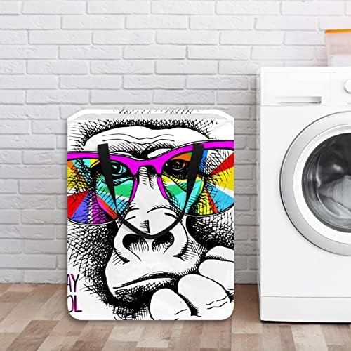 Macaco em óculos de sol rosa Print Print Collapsible Laundry Horting, 60L de lavanderia à prova d'água