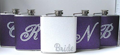 9 frascos que você escolhe as cores de noiva personalizada noiva dama de honra brilho brilho brilho de 6 oz de aço inoxidável licor de quadril presente
