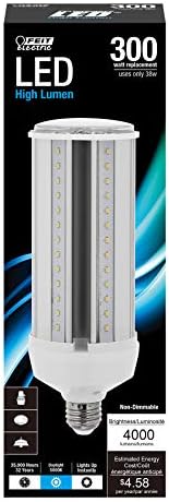 Feit Electric C4000/5K/LEDG2 300W Mini lâmpada de milho, lâmpada LED de alta saída de Cornc Cob, base E26, 5000k Daylight, 3 ”x 3” x 7 ”