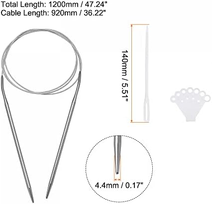 kit de agulhas de tricô circular uxcell, 47,24 polegadas de comprimento 4,4 mm diâmetro redondo de aço inoxidável agulha para projetos artesanais