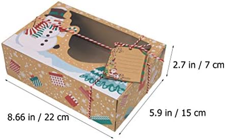 3pcs Kraft Paper Boxes Caixas de Candros de Christmas PVC Window Biscuit Boxes Decoração para Festa