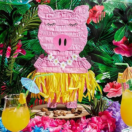 Pinata de porco rosa pequeno para crianças Havaiano Summer Tropical Birthday Party, suprimentos