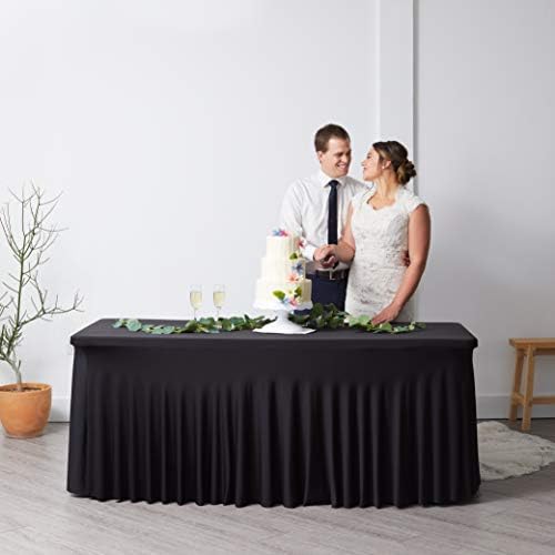 Memórias perfeitas Premium de 6 pés de spandex Salia de mesa de mesa-uma peça de ruffles resistente a rugas em segundos | Casamentos, banquetes, chuveiros, festas, eventos