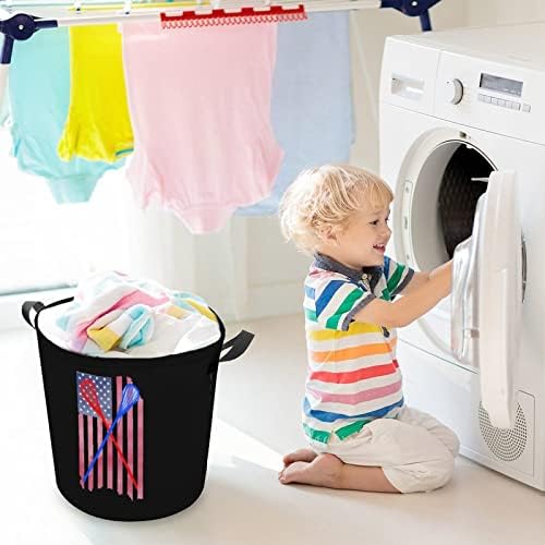 Lacrosse EUA bandeira lavanderia cesto de armazenamento dobrável cestas de roupas de bolsa para dormitório doméstico