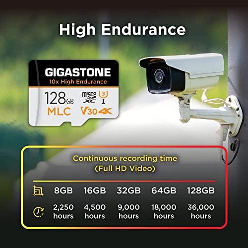 [10x High resistência] Gigastone Industrial 128GB MLC Micro SD Card, gravação de vídeo em 4K, came de segurança,