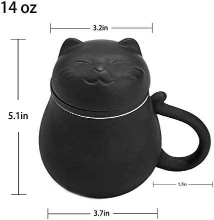 Caneca de chá de cerâmica com infusser e tampa de caneca de café de gato de sorte fofo com tampa de chá de chá com filtro para folhas lombares