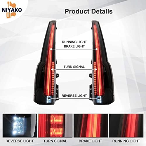 Niyako Smoked Lens Conjunto de 2 para lados do motorista e passageiro Light LED LUZES COMPLETAS TRASEIRA LUDER TRASEIRA COM RED SINAL TURNA