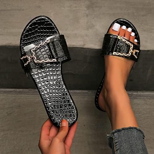 Moda sólida Flipers de cor grande de cor grande texturiza sandálias de metal feminino sandálias planas