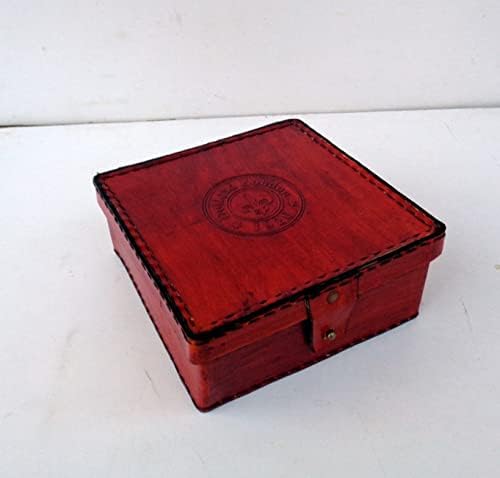Bússola de designer de latão vintage com caixa de couro
